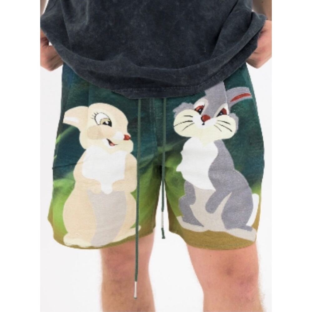 ROCHAMBEAU Yves Scherer Thumper Sport Shorts Men XL Green Disney Rabbit RARE